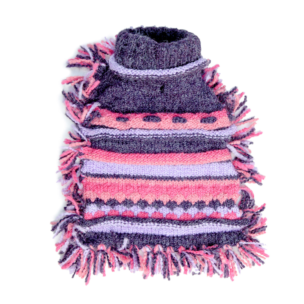 PERUVIAN KNITS | Pink & Purple Stripe Sweater Poncho Apparel PERUVIAN KNITS   