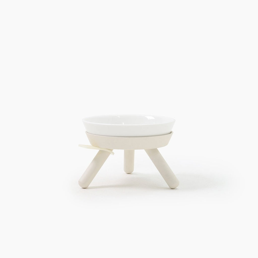 Elevated Oreo Ceramic Dog Bowl + Stand in White (Short) Eat INHERENT   