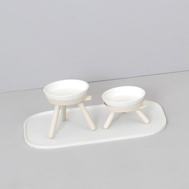 Elevated Oreo Ceramic Dog Bowl + Stand in White (Tall) Eat INHERENT   
