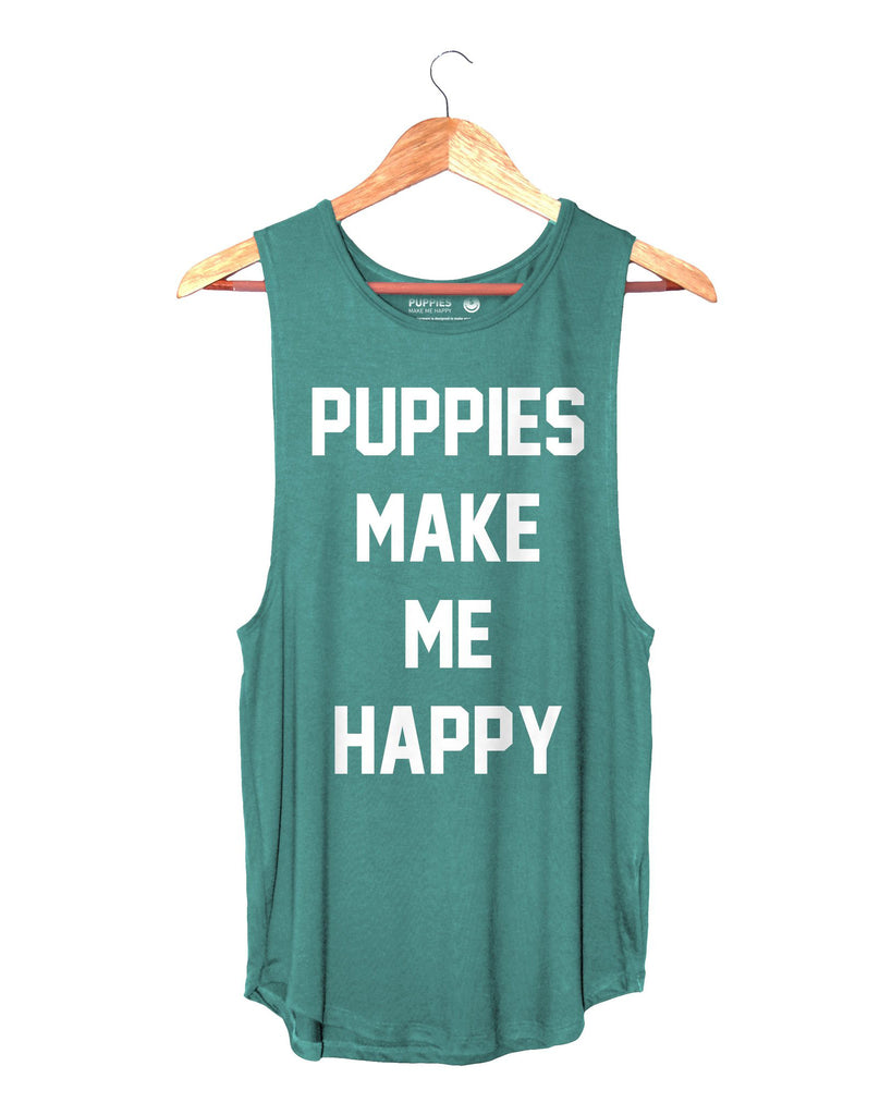 Sleeveless Puppies Make Me Happy Tank in Mermaid (FINAL SALE) Human PUPPIES MAKE ME HAPPY   
