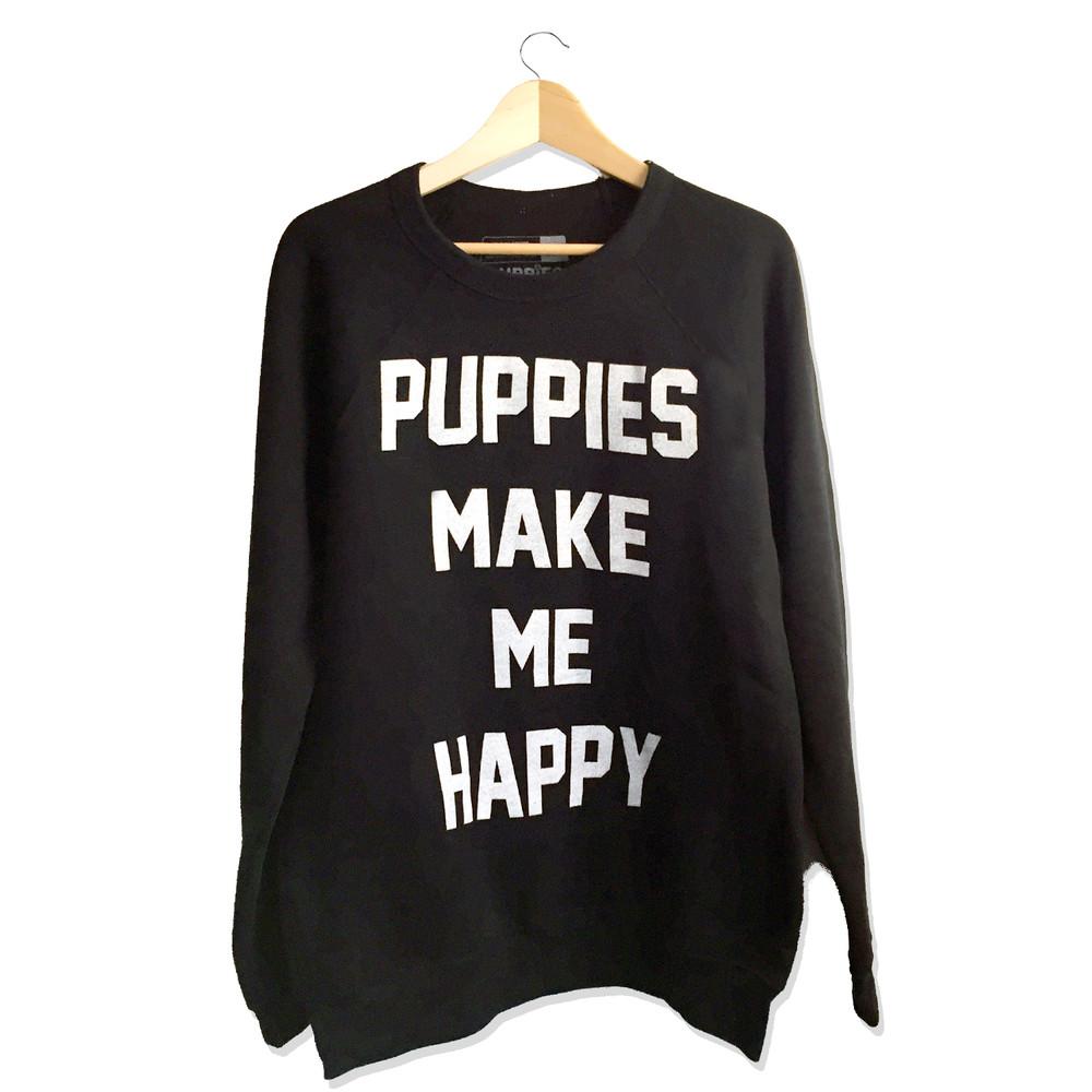 PUPPIES MAKE ME HAPPY | Crewneck Sweatshirt in Black Human PUPPIES MAKE ME HAPPY   