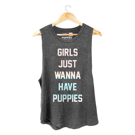 PUPPIES MAKE ME HAPPY | Girls Just Wanna Tank in Grey Human PUPPIES MAKE ME HAPPY   