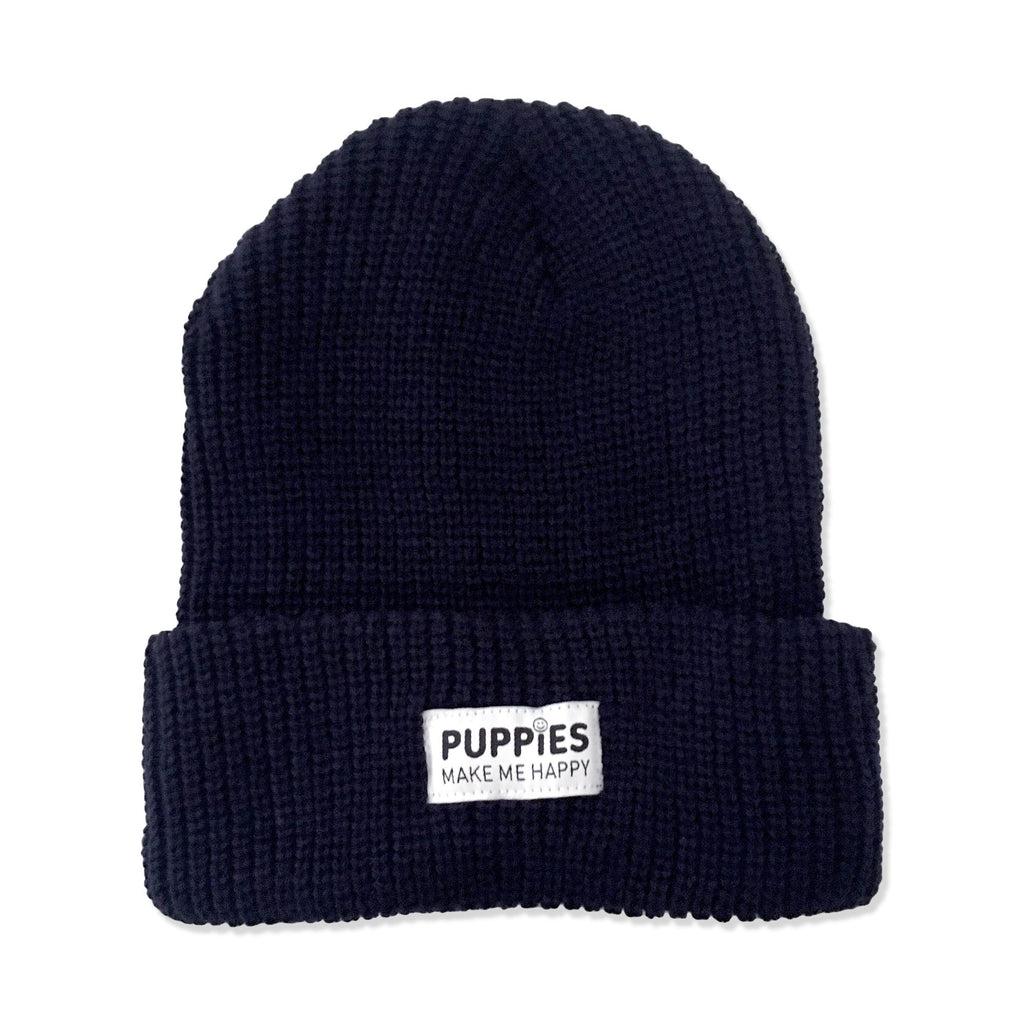PUPPIES MAKE ME HAPPY | Label Beanie in Navy Human PUPPIES MAKE ME HAPPY   