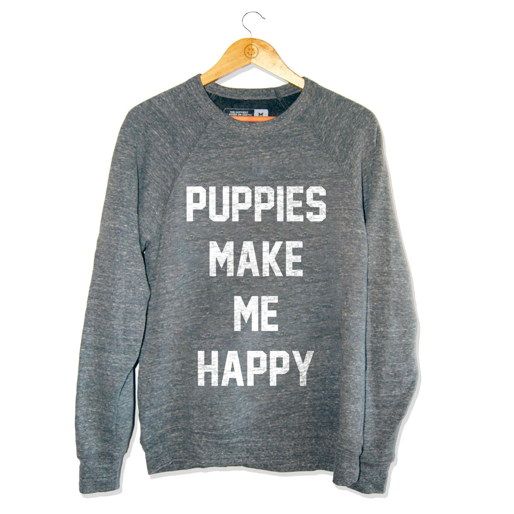 PUPPIES MAKE ME HAPPY | Crewneck Sweatshirt in Grey Human PUPPIES MAKE ME HAPPY   