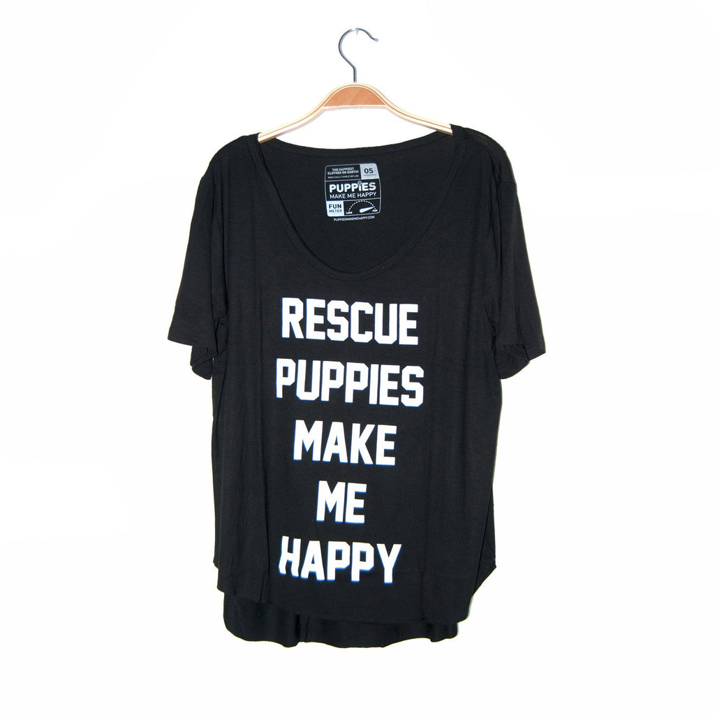 PUPPIES MAKE ME HAPPY | Rescue Puppies Make Me Happy Weekend Tee in Black Human PUPPIES MAKE ME HAPPY   
