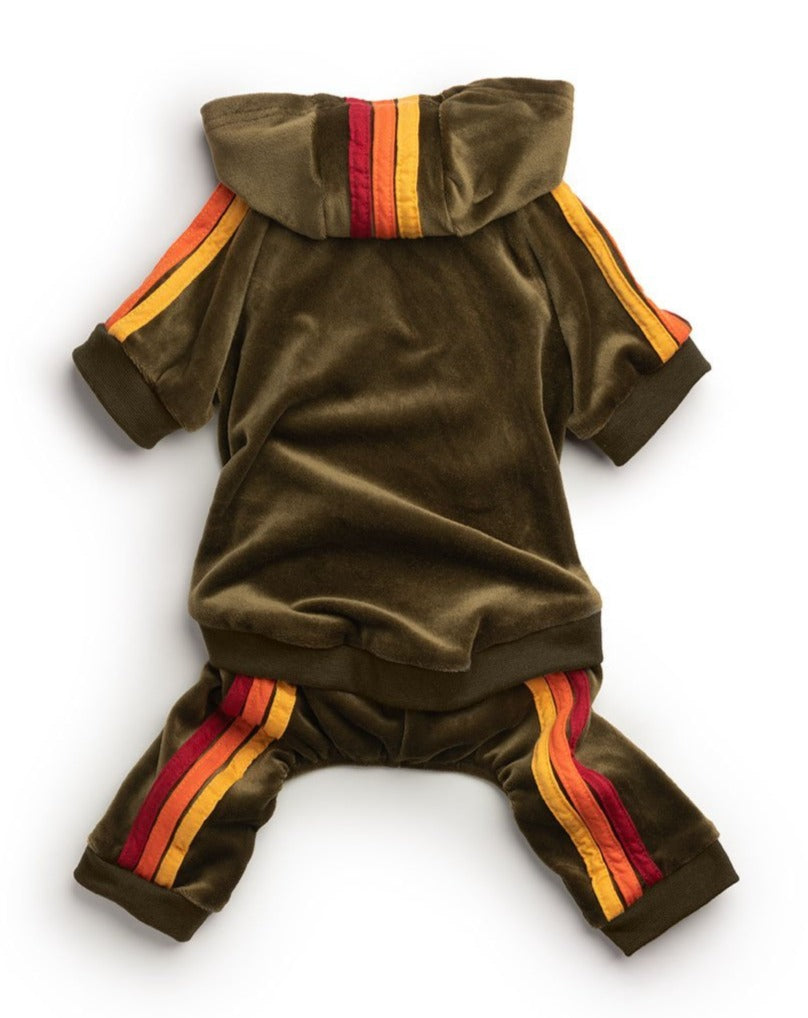 Velour Dog Jogger Onesie in Olive<br>((CLEARANCE)) Wear FAB DOG   