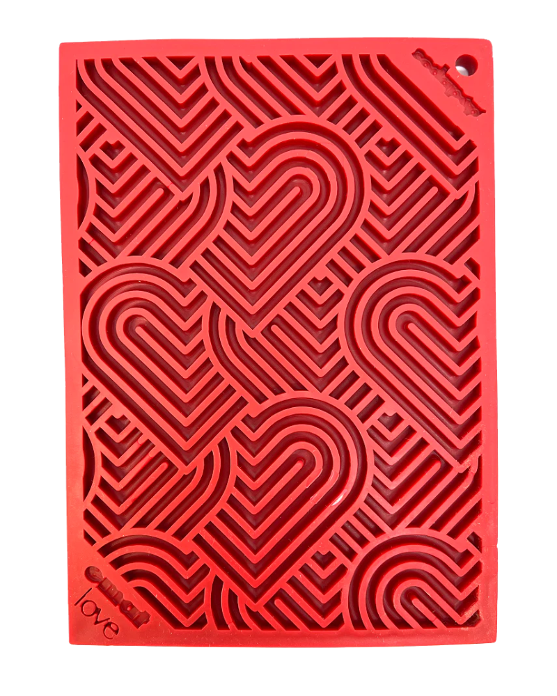 Hearts Dog Lick Mat in Red (Made in the USA) Eat SODA PUP Small (Rectangle)  