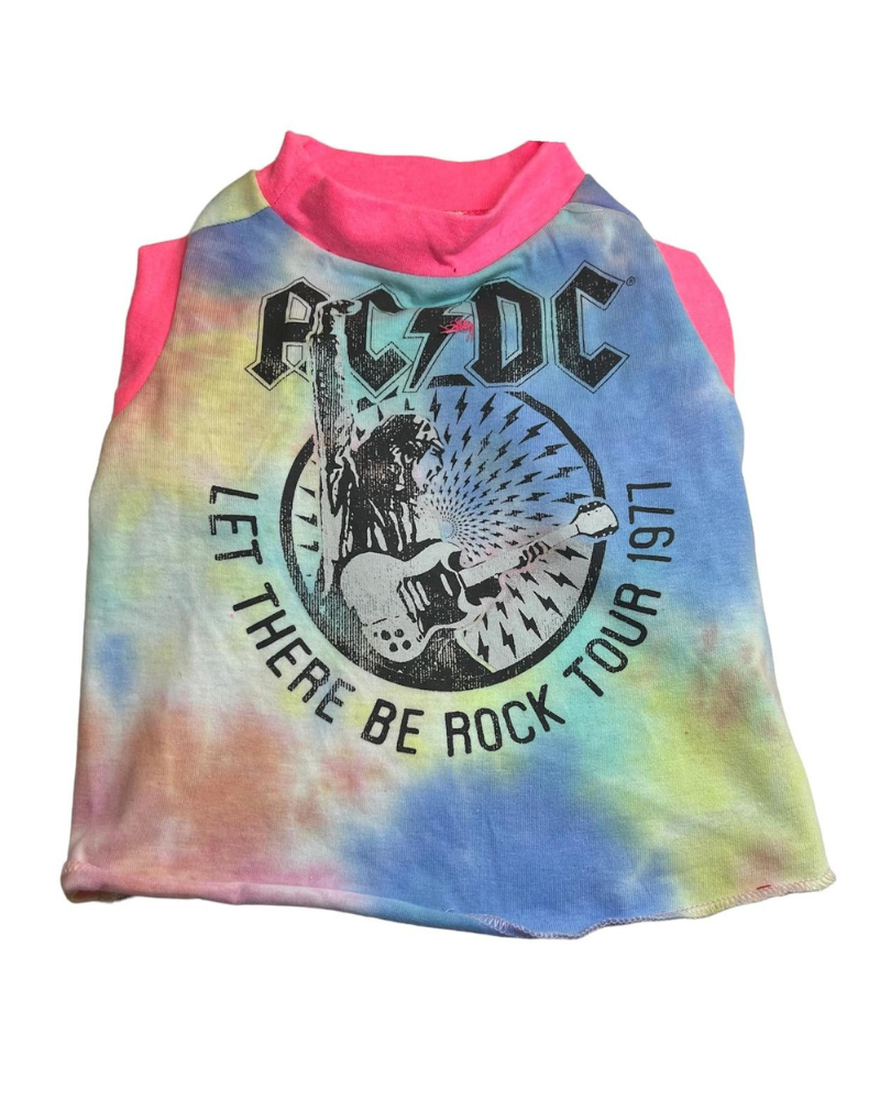 Recycled Vintage Dog Tee (Made in the USA) (CLEARANCE) Wear HEADS OR TAILS PUP ACDC (Tie-Dye) MEDIUM 