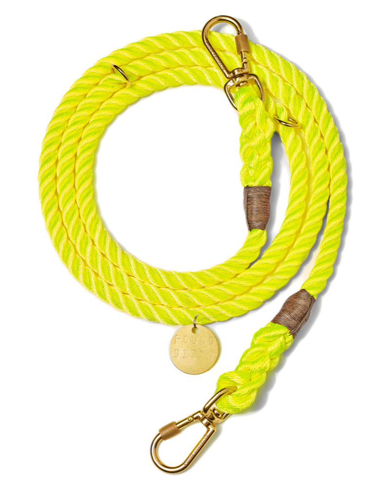 Adjustable Rope Dog Lead in Neon Yellow (Made in the USA) WALK FOUND MY ANIMAL   