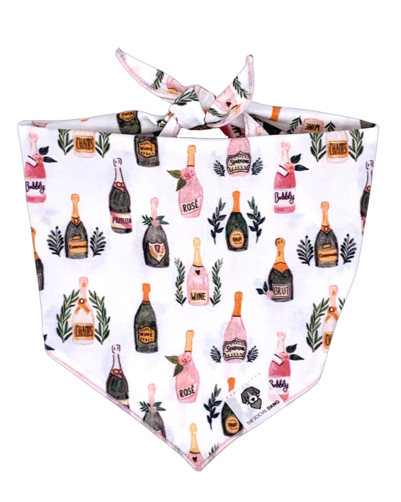Champagne Bubbly Dog Bandana<br>(Made in the USA) Wear THE SOCIAL DAWG   