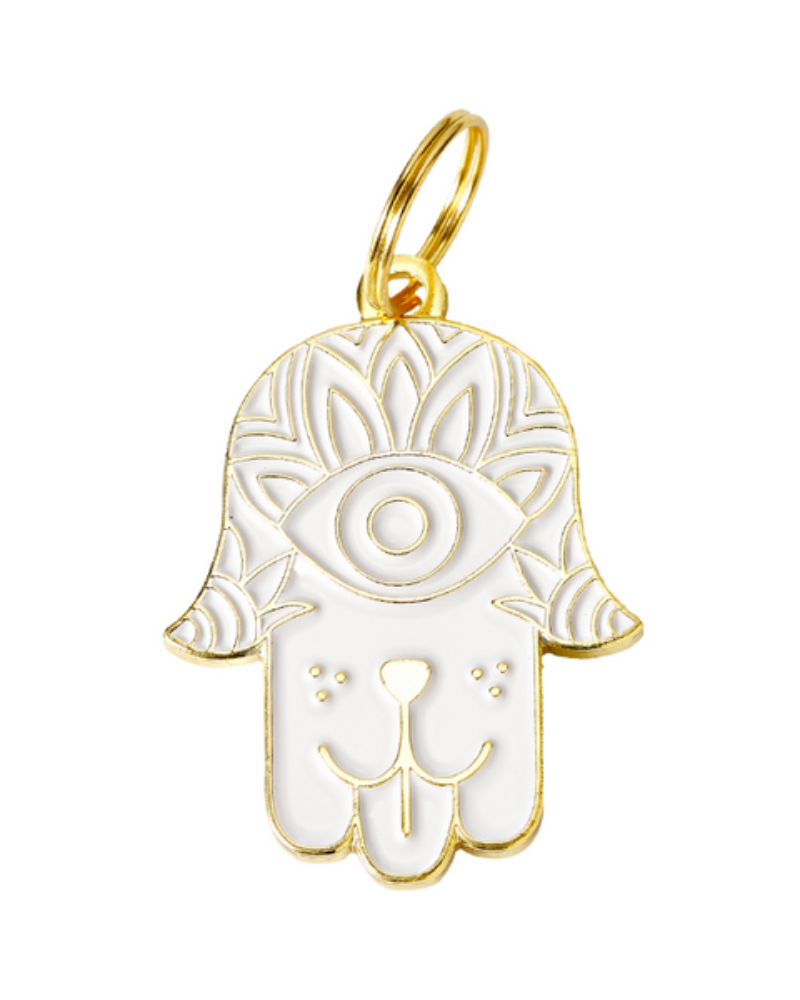 Hamsa ID Tag (Custom & Made in the USA) DROP-SHIP TWO TAILS PET COMPANY White & Gold - Blank  