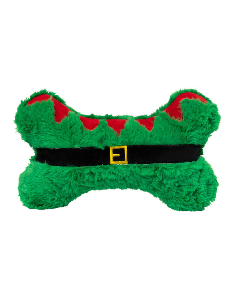 Furry Elf Bone Dog Squeaky Plush Toy Play FUZZYARD   