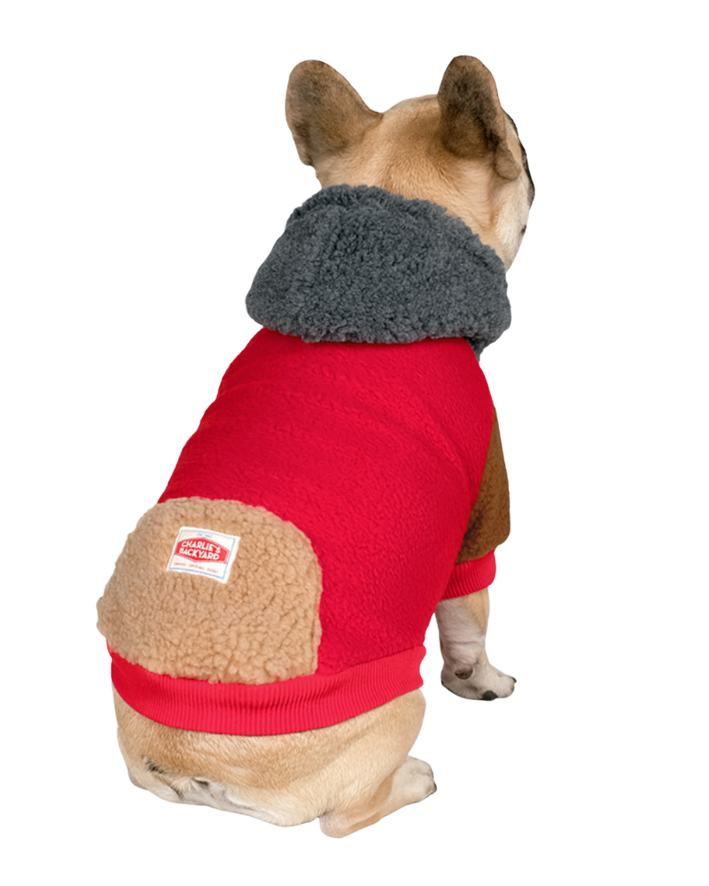 Cooper Plush Fleece Dog Hoodie in Red << FINAL SALE >> Wear CHARLIE'S BACKYARD   