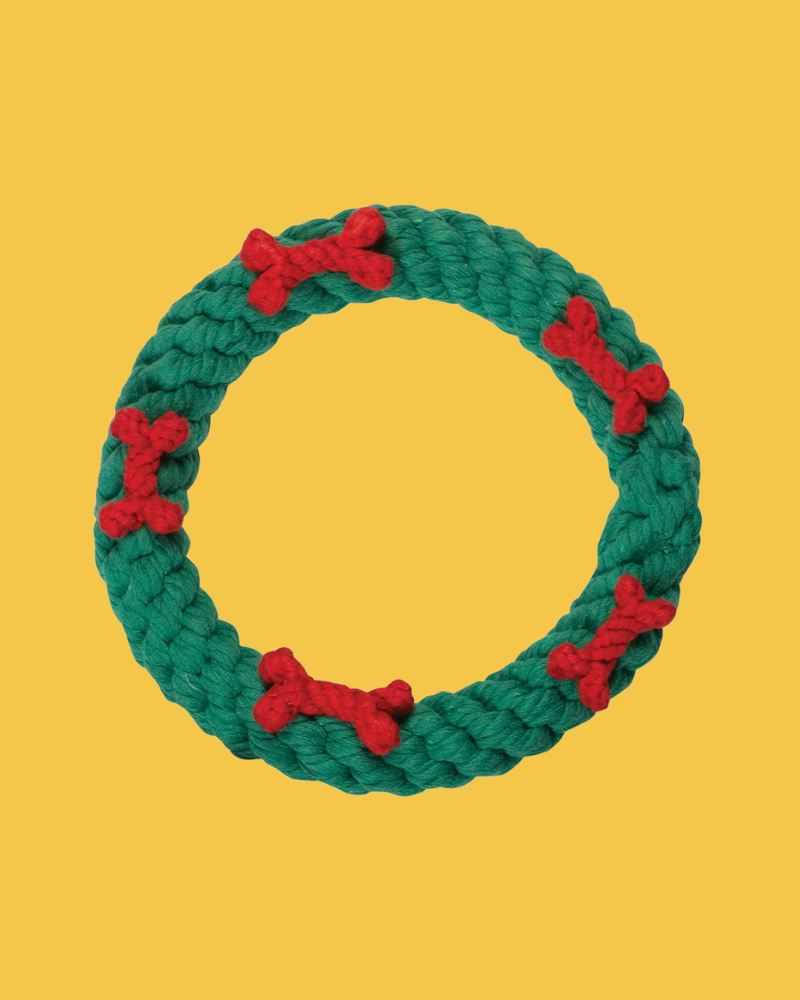 Green Ring Wreath Rope Dog Toy Play JAX & BONES   