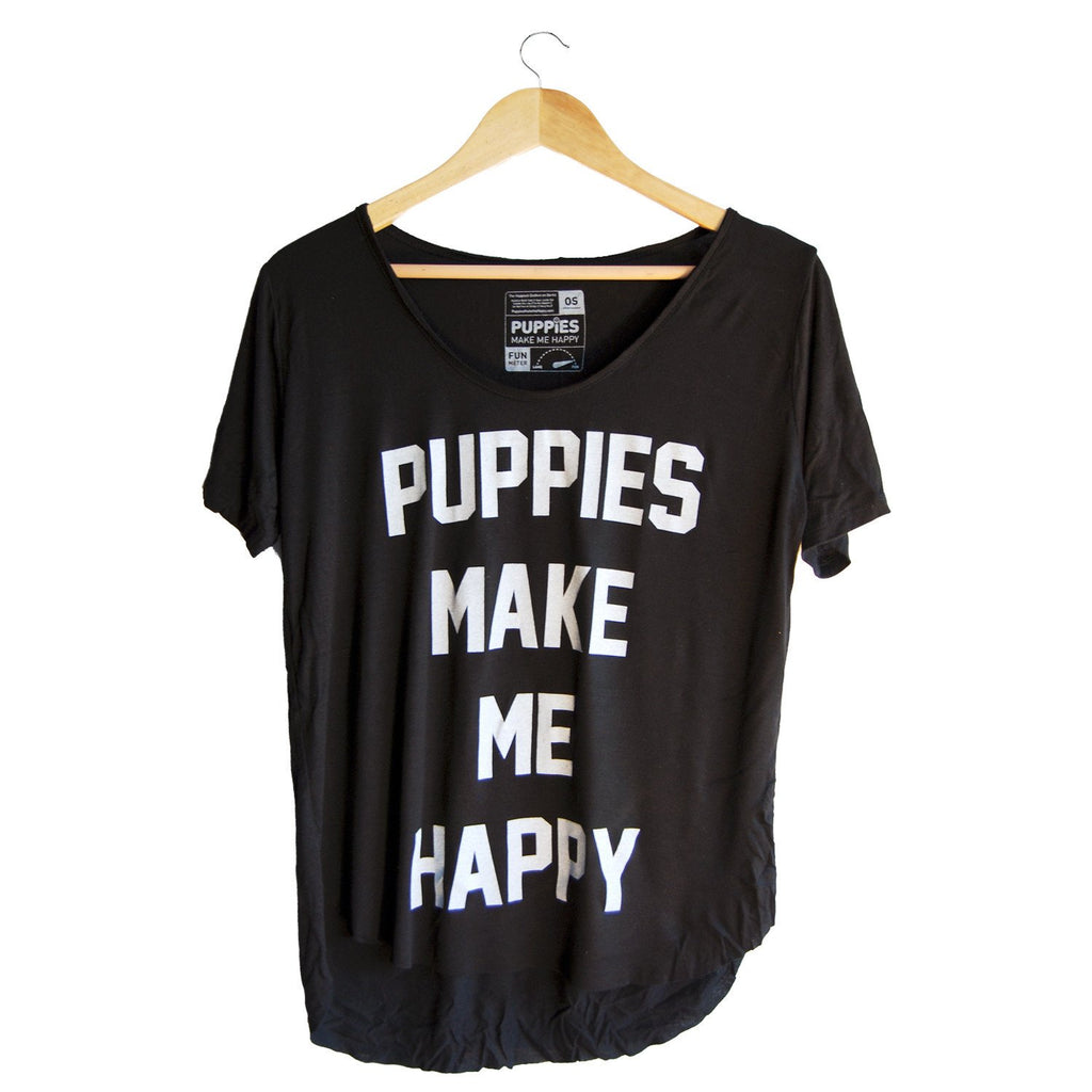 PUPPIES MAKE ME HAPPY | Puppies Make Me Happy Weekend Tee in Black Human PUPPIES MAKE ME HAPPY   