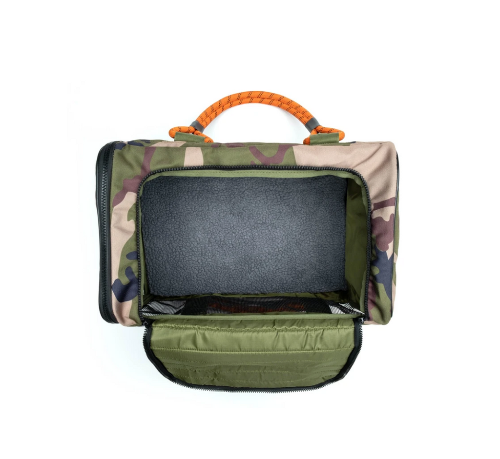 Out-Of-Office Dog Carrier in Camo with Orange Straps Carry ROVERLUND   