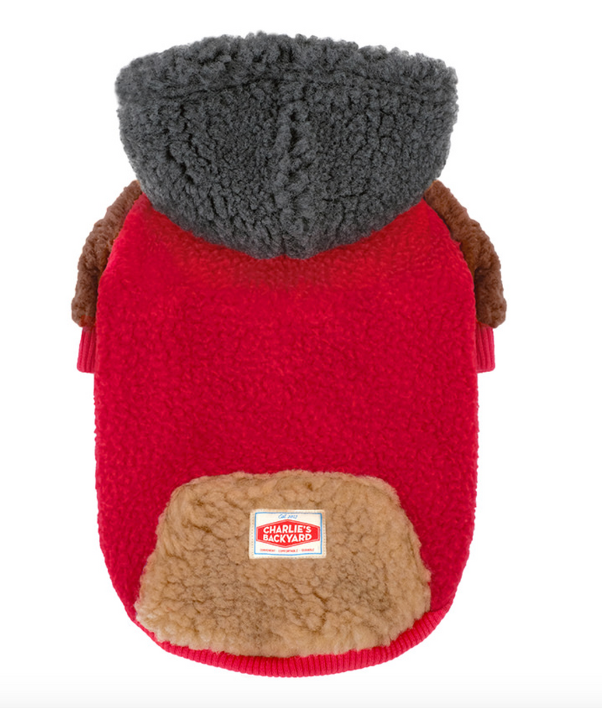 Cooper Plush Fleece Dog Hoodie in Red << FINAL SALE >> Wear CHARLIE'S BACKYARD   