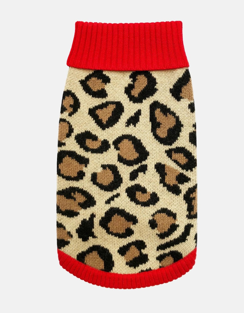 TINY WOLF | Red Leopard Print Dog Sweater Apparel TINY WOLF   