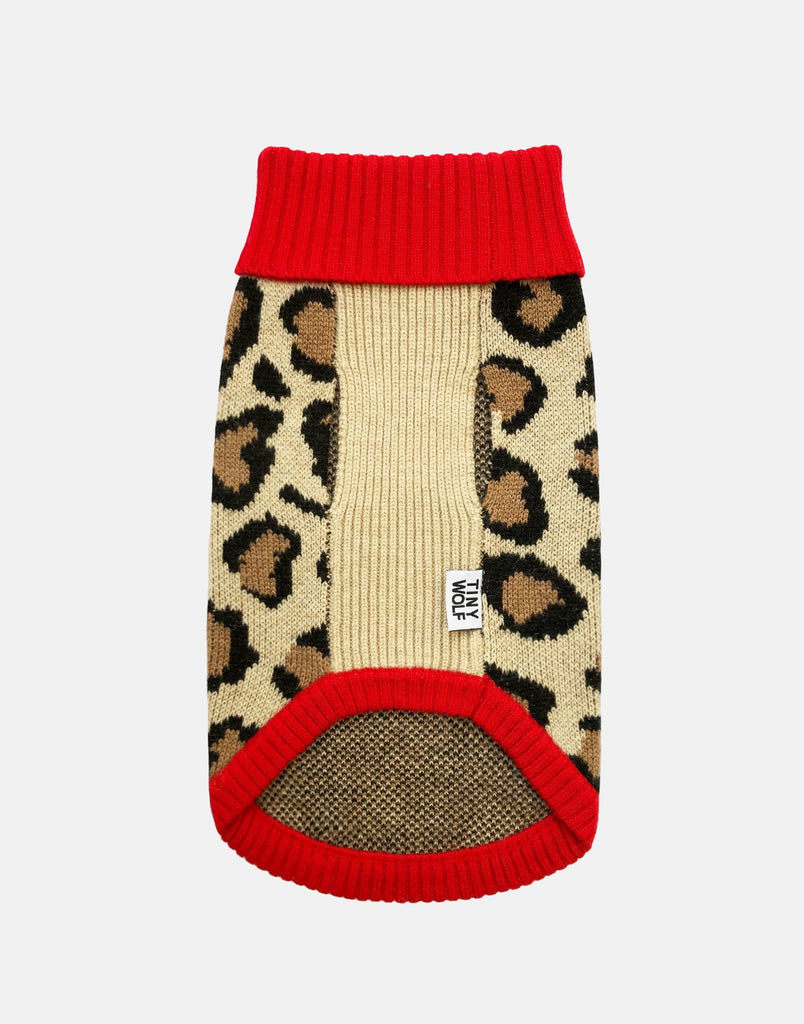 TINY WOLF | Red Leopard Print Dog Sweater Apparel TINY WOLF   
