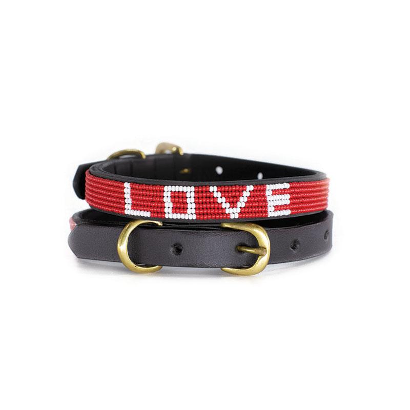 Red Beaded Love Dog Collar WALK UBUNTU LIFE   