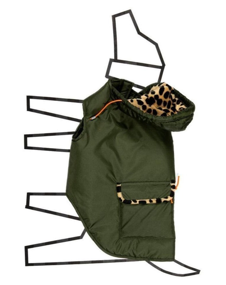 Olive w/ Animal Print Lining Puffer Dog Coat (FINAL SALE) Wear WARE OF THE DOG   