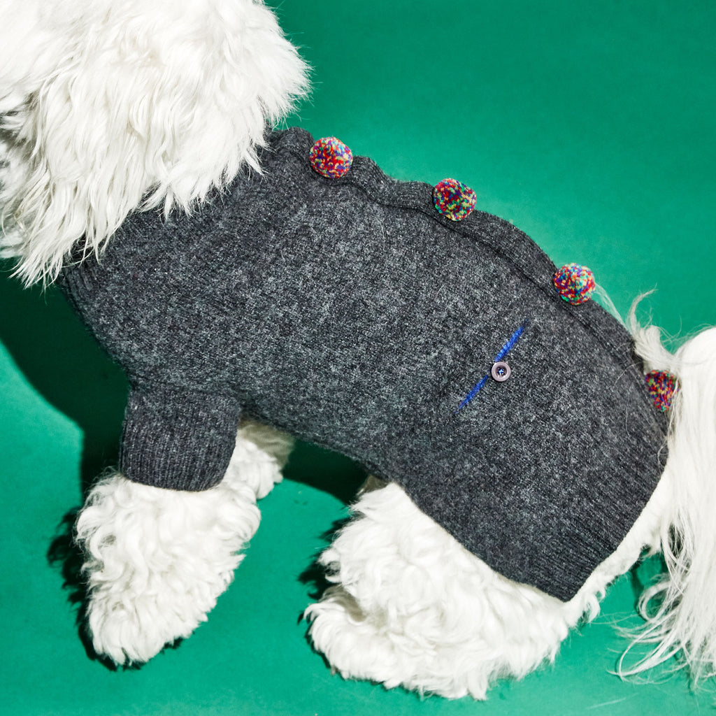 WARE OF THE DOG | Pom Pom Cardigan in Grey Apparel WARE OF THE DOG   