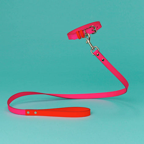 WARE of the DOG | Two Tone Leather Leash in Pink / Orange lead WARE OF THE DOG   