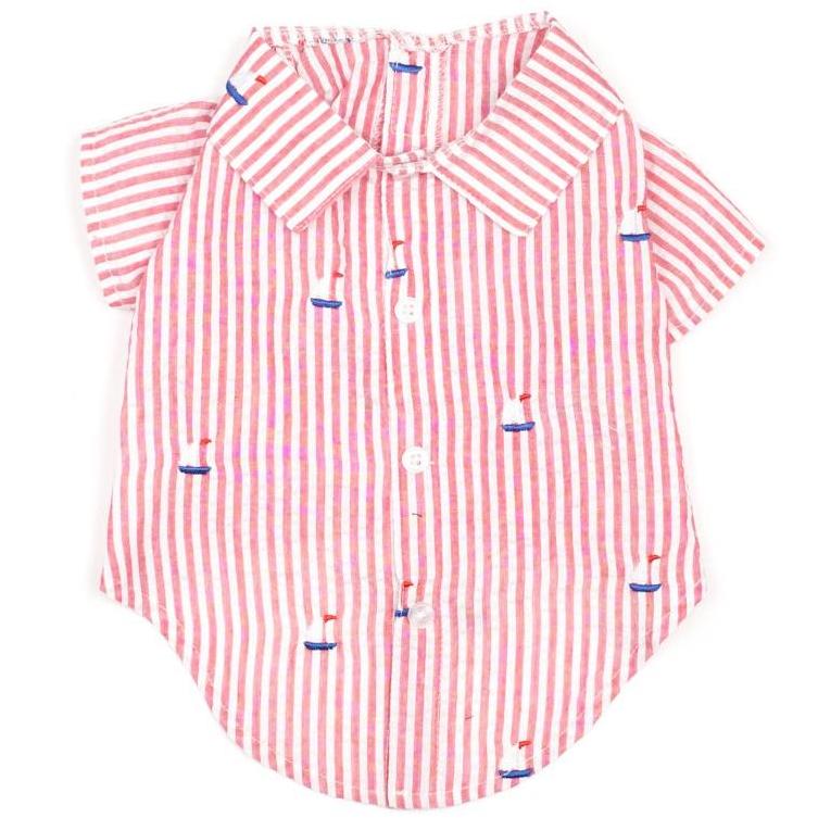 THE WORTHY DOG | Sailboat Shirt with Red Stripes Apparel THE WORTHY DOG   
