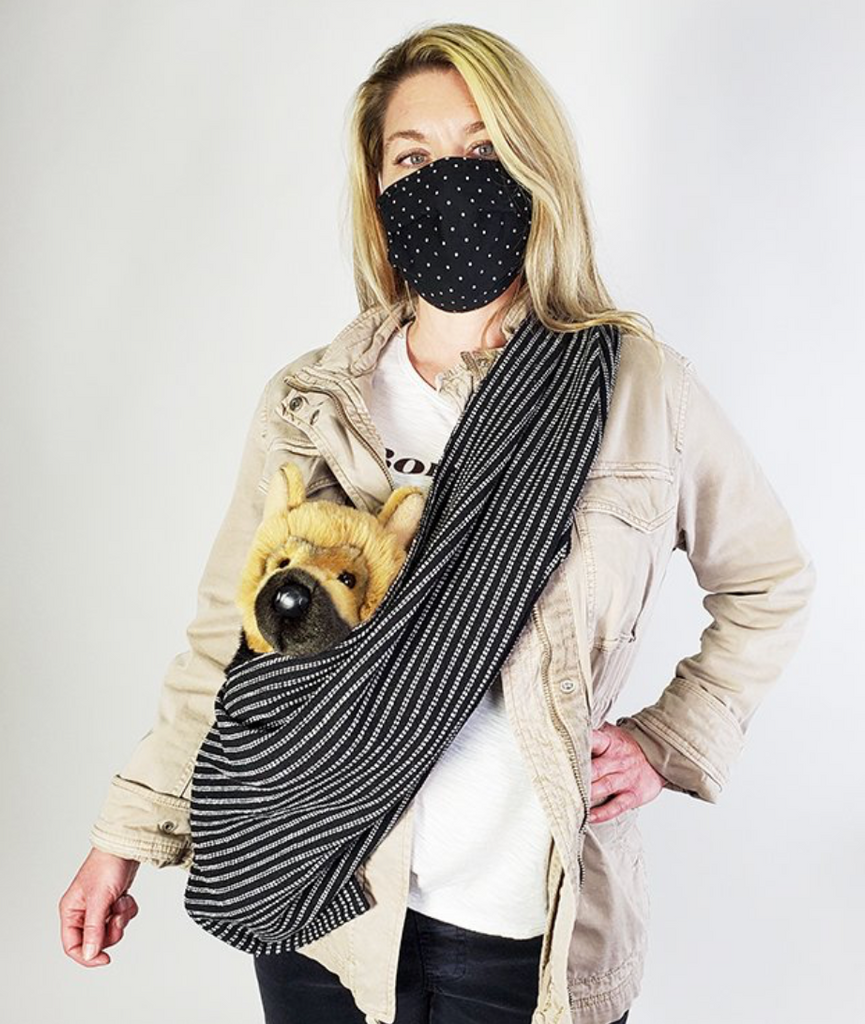 Black and White Pinstripe Woven Cotton Dog Sling Carry WALKING PALM   