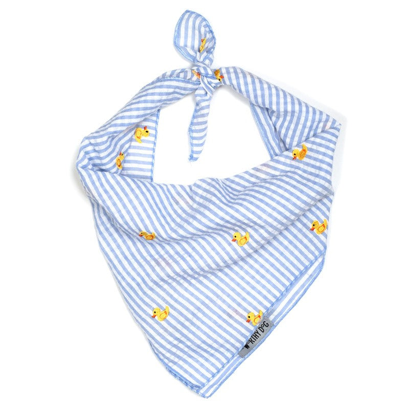 THE WORTHY DOG | Bandana in Blue Stripe with Rubber Duck Accessories THE WORTHY DOG   