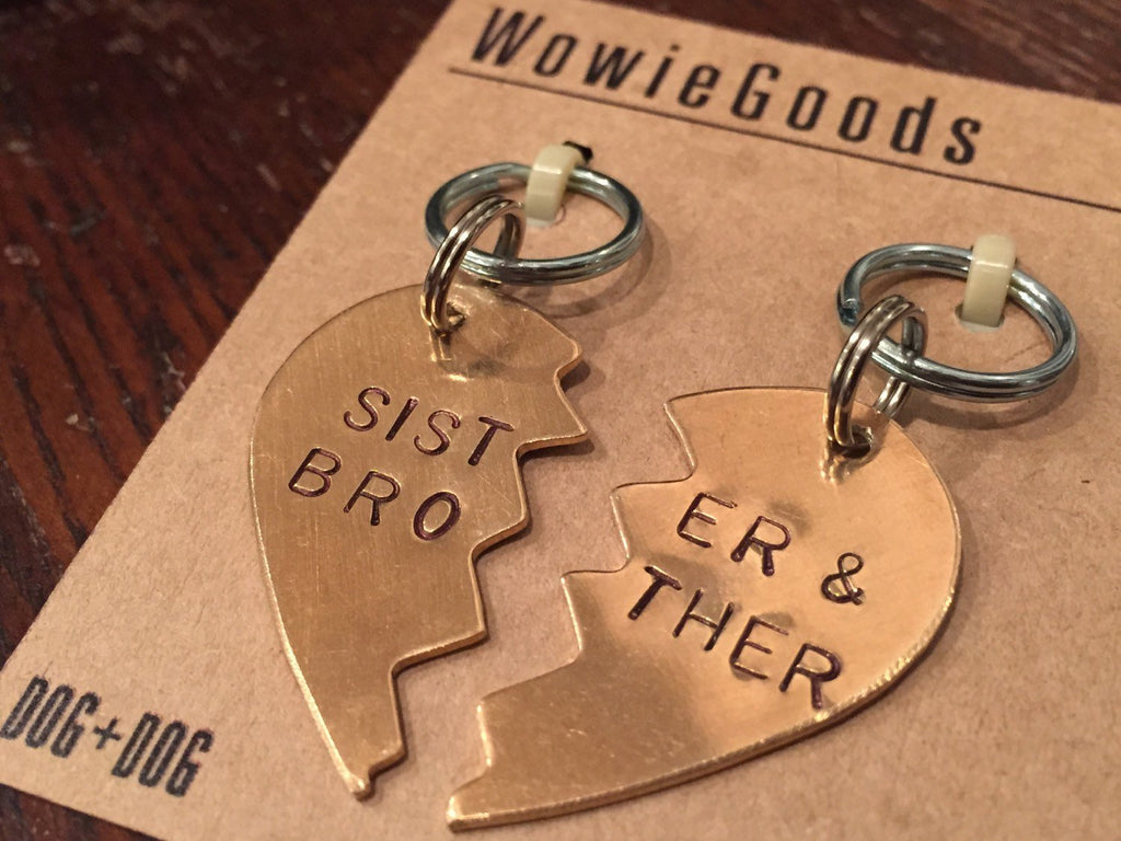 WOWIE GOODS | Brass Brother + Sister Heart Tag Set (Large)  WOWIE GOODS   