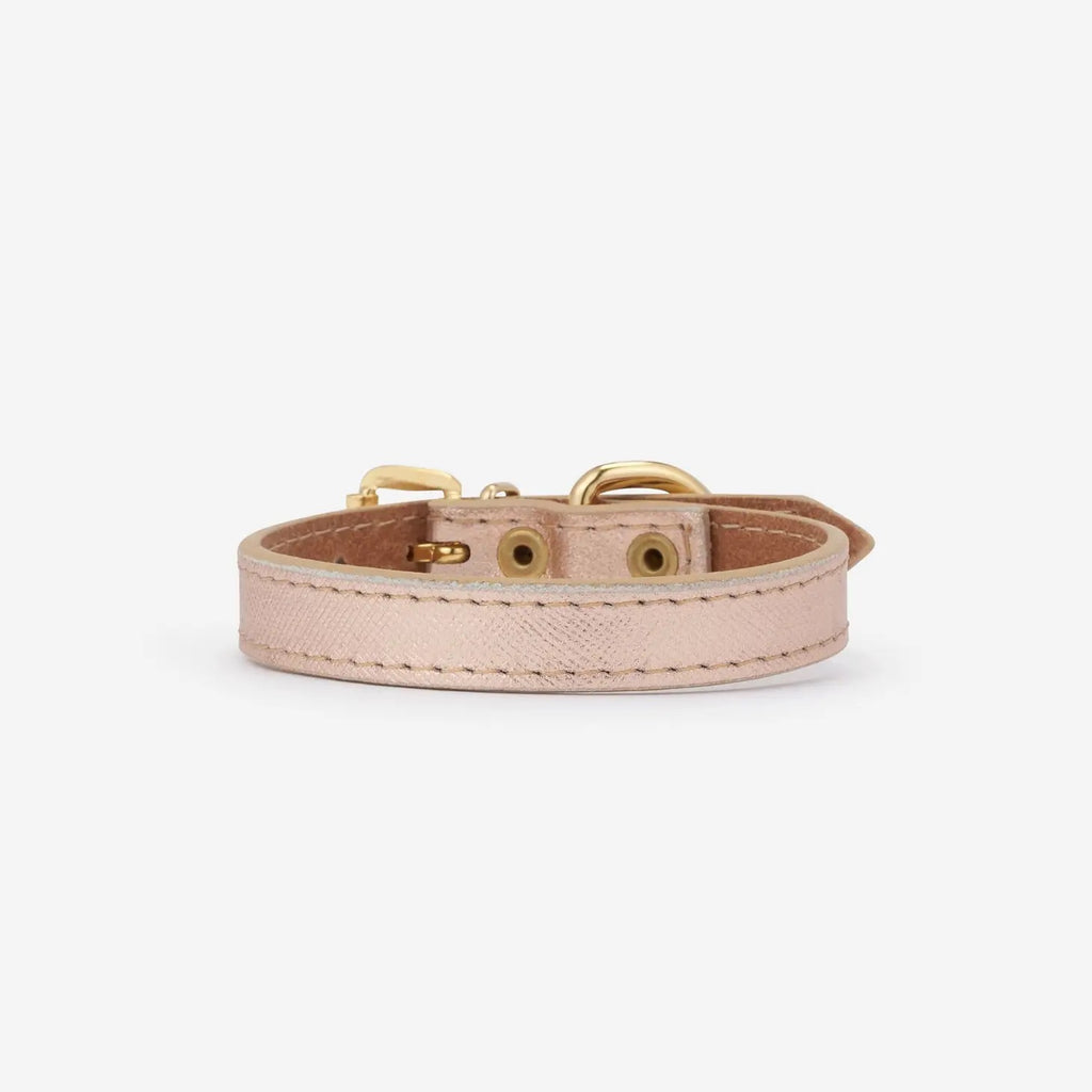 Small Dog Collar in Rose Gold Leather (Made in Italy) (CLEARANCE) WALK BRANNI Small  