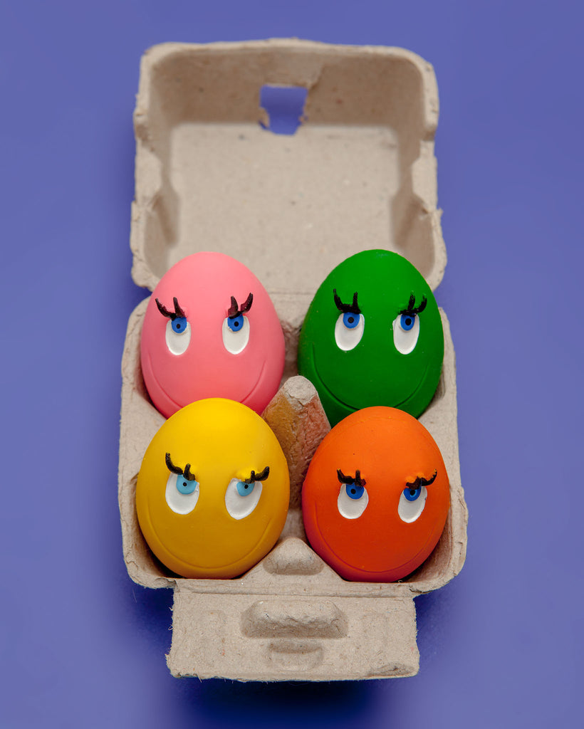 Pink & Orange Squeaky Latex Dog Toy Egg Carton Play LANCO TOYS   