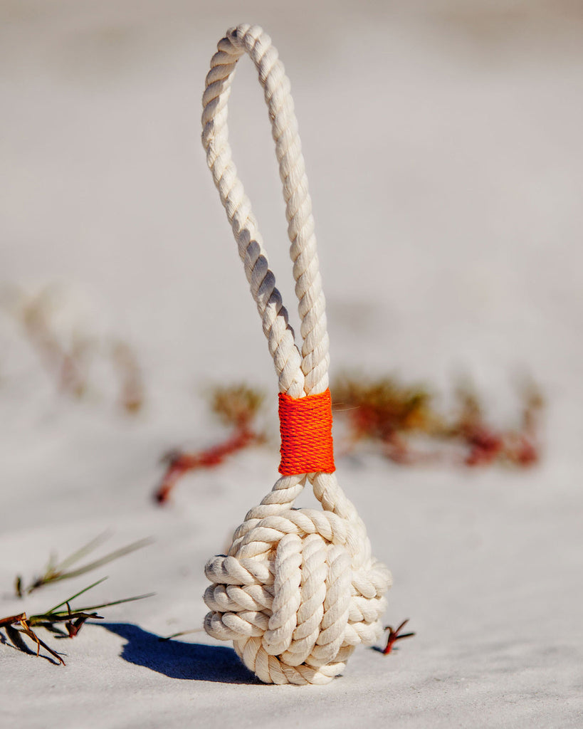 MYSTIC KNOTWORK | Monkey Fist Dog Toy in Natural with Orange Whipping Toys MYSTIC KNOTWORK   