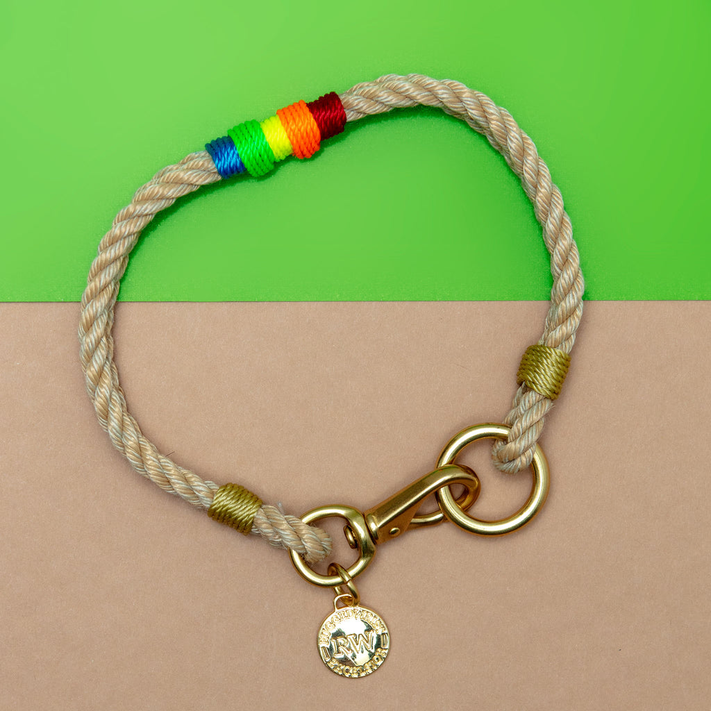 Natural & Rainbow Rope Dog Collar (Made in the USA) (CLEARANCE) WALK RUGGED WRIST   
