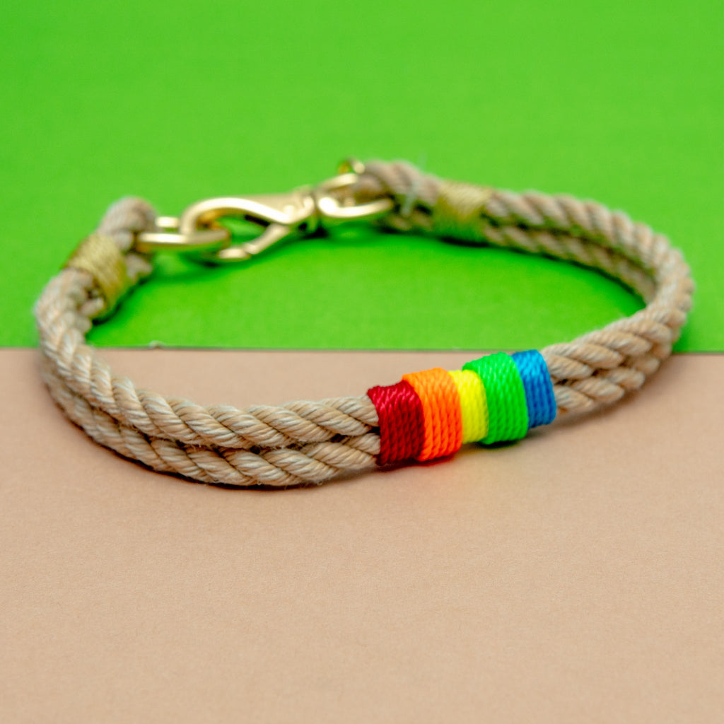 Natural & Rainbow Rope Dog Collar (Made in the USA) WALK RUGGED WRIST   