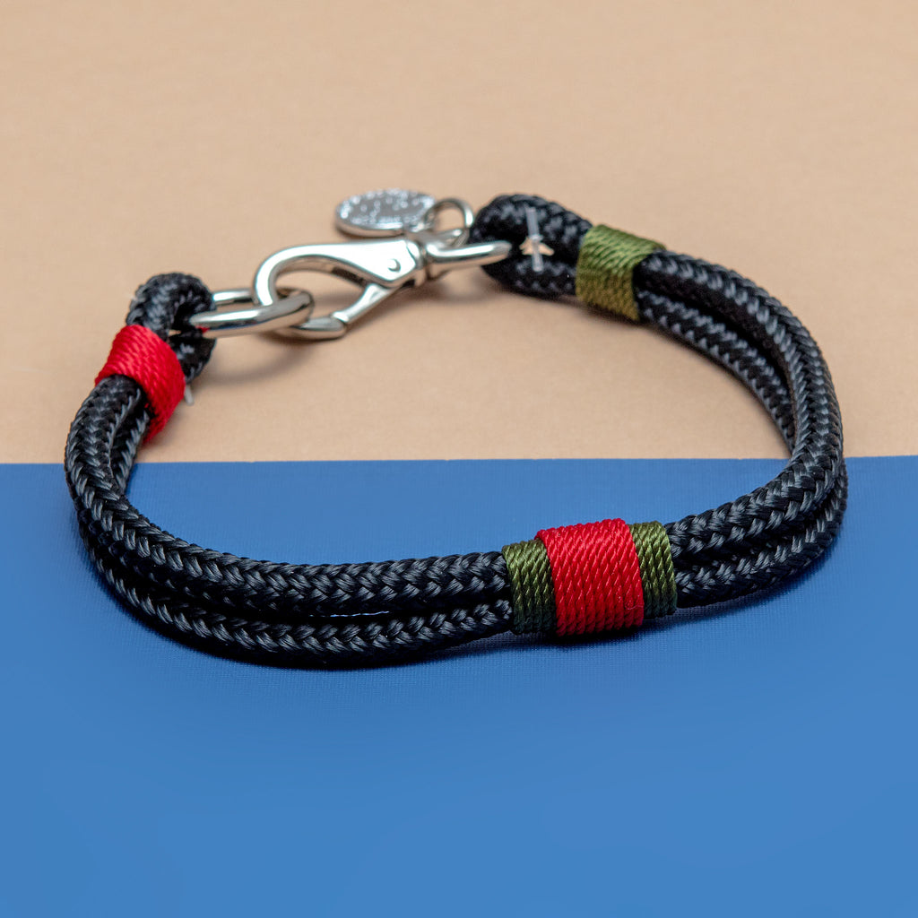 Black Rope with Red and Olive Trim Dog Leash (Made in the USA) WALK RUGGED WRIST   
