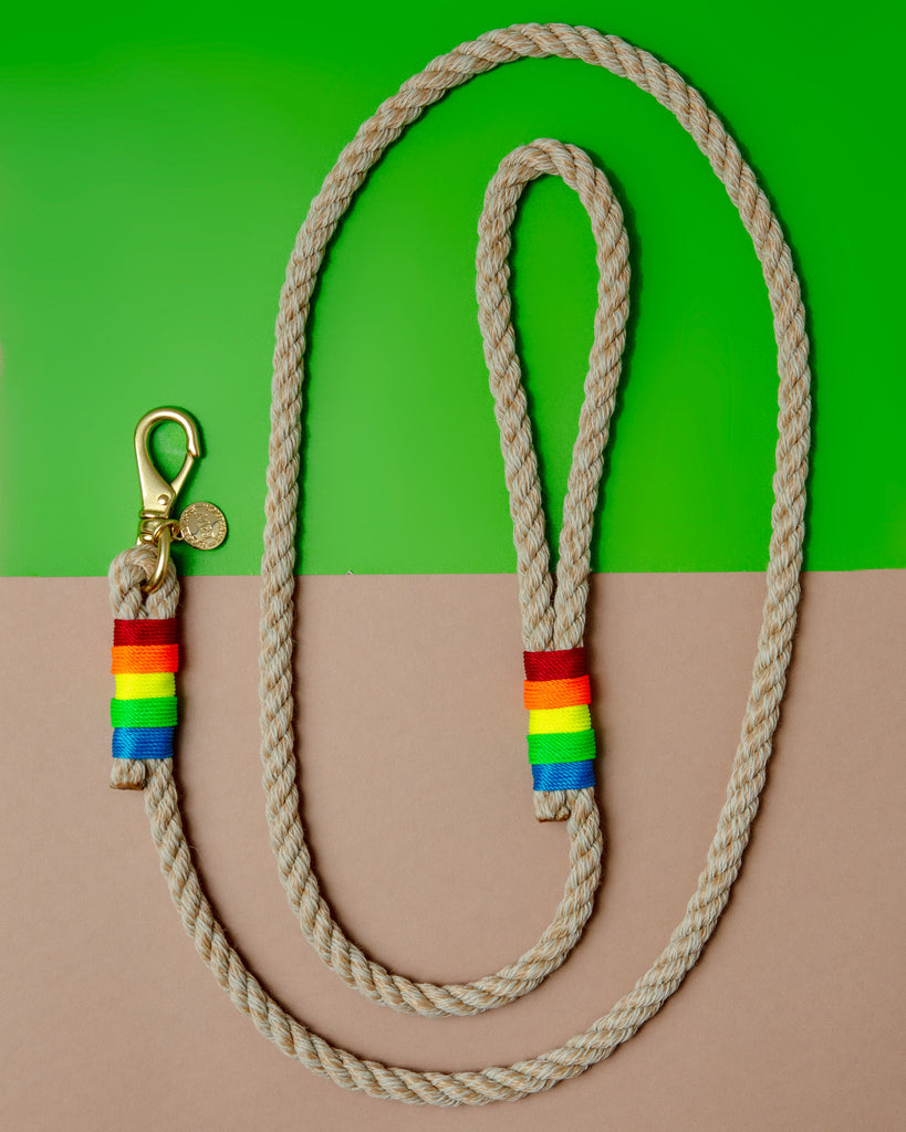 Natural Rope with Rainbow Trim Dog Leash (Made in the USA) (FINAL SALE) WALK RUGGED WRIST   