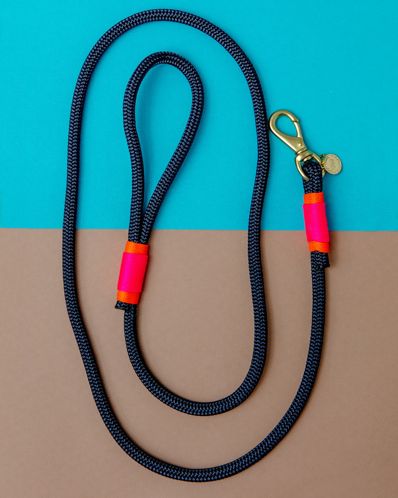 Navy Rope with Neon Pink and Orange Dog Leash (Made in the USA) WALK RUGGED WRIST   