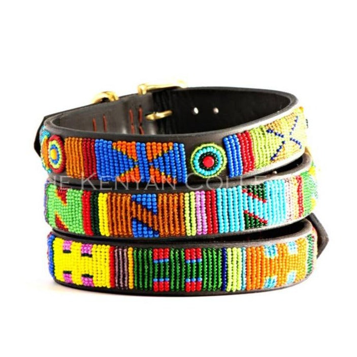 Hippo Circus Beaded Leather Dog Collar WALK THE KENYAN COLLECTION   