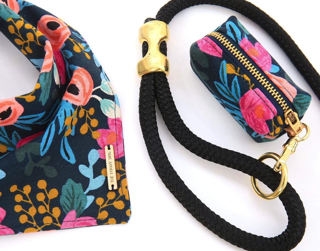 Rosa Floral Navy Leash Bag WALK THE FOGGY DOG   