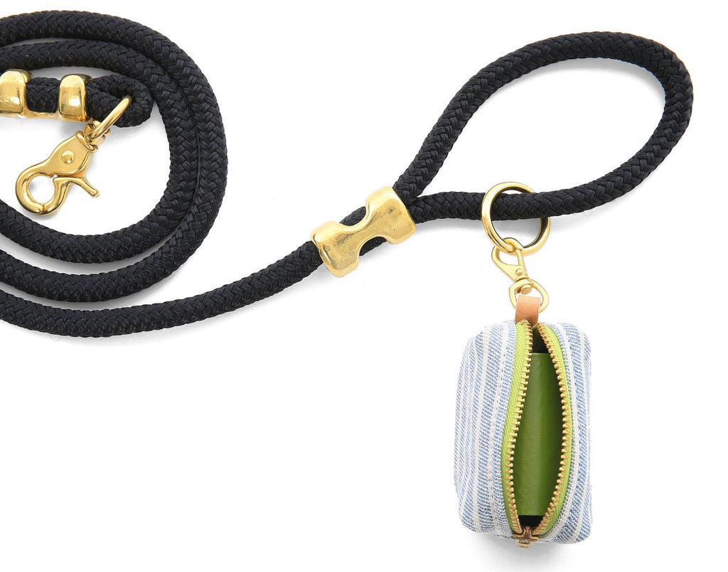 THE FOGGY DOG | Upcycled Denim Railroad Stripe Leash Bag Add-Ons THE FOGGY DOG   