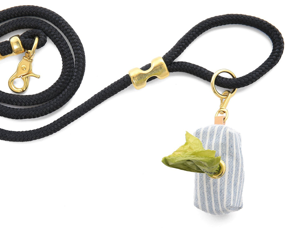 THE FOGGY DOG | Upcycled Denim Railroad Stripe Leash Bag Add-Ons THE FOGGY DOG   