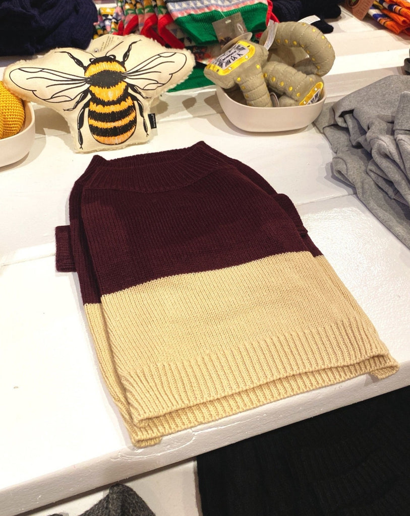 Colorblock Knit Dog Sweater in Burgundy & Beige<br>((FINAL SALE)) Wear KNIT BON BONS   