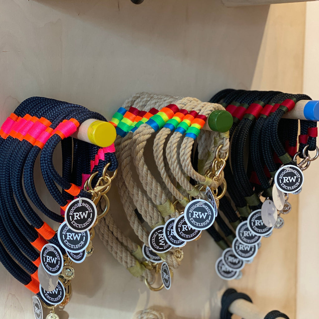 Natural & Rainbow Rope Dog Collar (Made in the USA) (CLEARANCE) WALK RUGGED WRIST   
