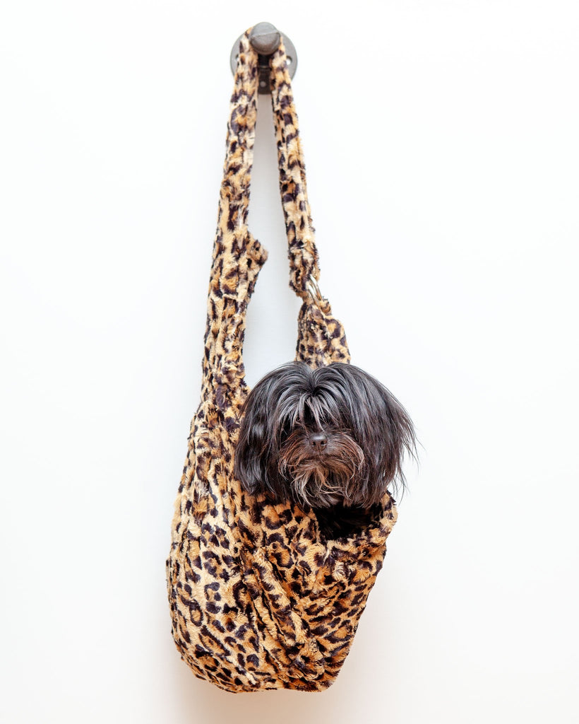 Faux Fur Leopard Sling Dog Carrier Bag (Made in the USA) (FINAL SALE) Carry THE DOG SQUAD   