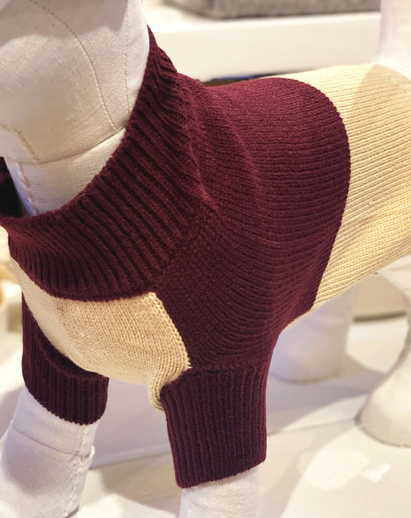 Colorblock Knit Dog Sweater in Burgundy & Beige<br>((FINAL SALE)) Wear KNIT BON BONS   