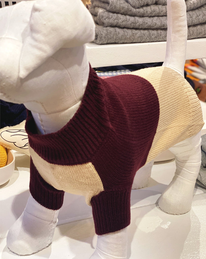 Colorblock Knit Dog Sweater in Burgundy & Beige<br>((FINAL SALE)) Wear KNIT BON BONS   