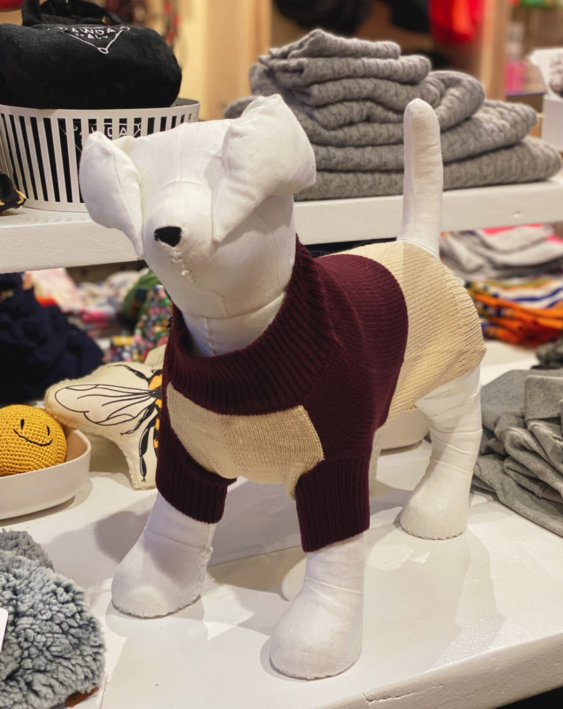 Colorblock Knit Dog Sweater in Burgundy & Beige<br>((FINAL SALE)) Wear KNIT BON BONS   