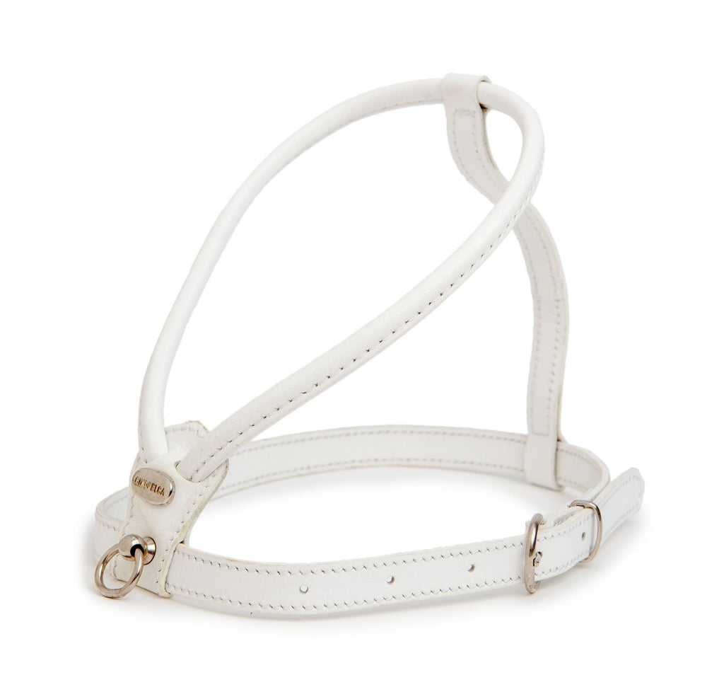 Italian Leather Dog Harness in Ultra White WALK LA CINOPELCA   